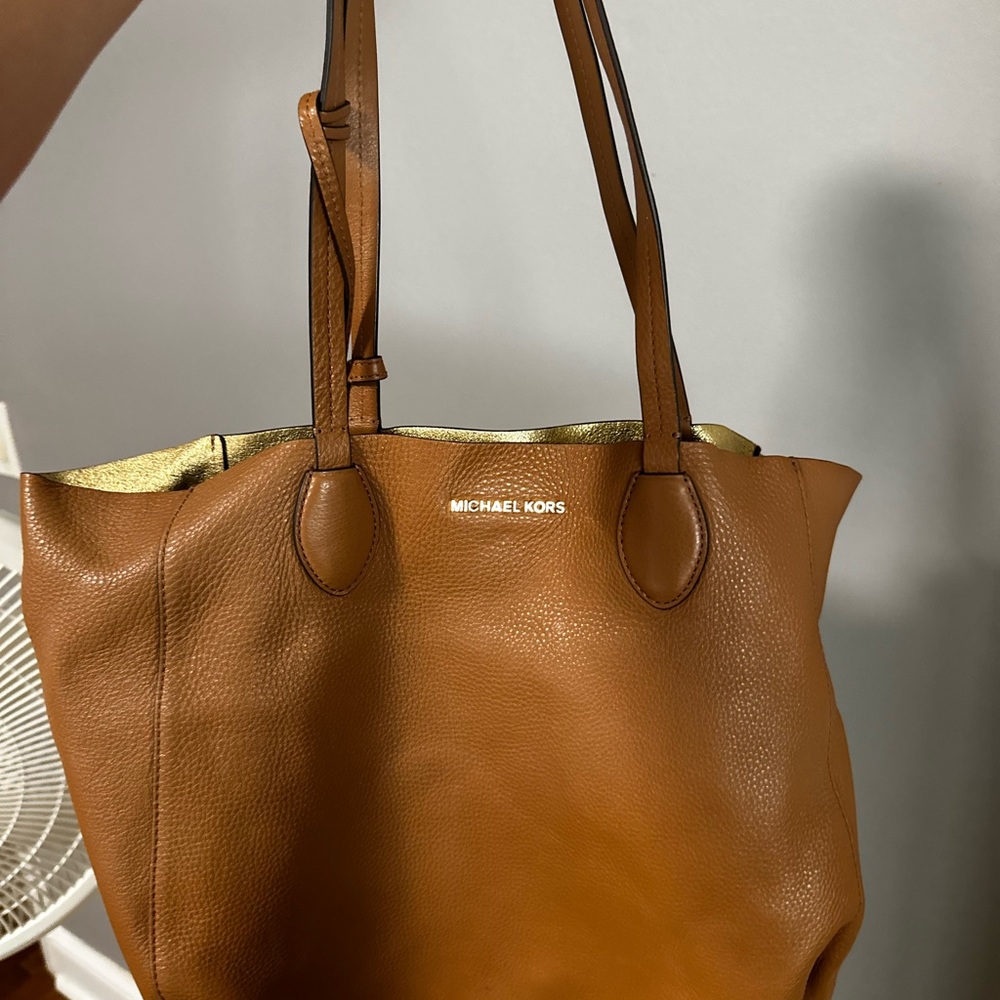 Michael Kors Brown Leather Tote with Gold Accents